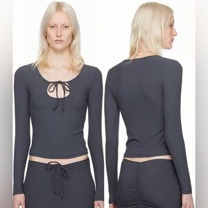 NEW SKIMS Soft Lounge Tie Front Long Sleeve T-Shirt - Graphite Grey